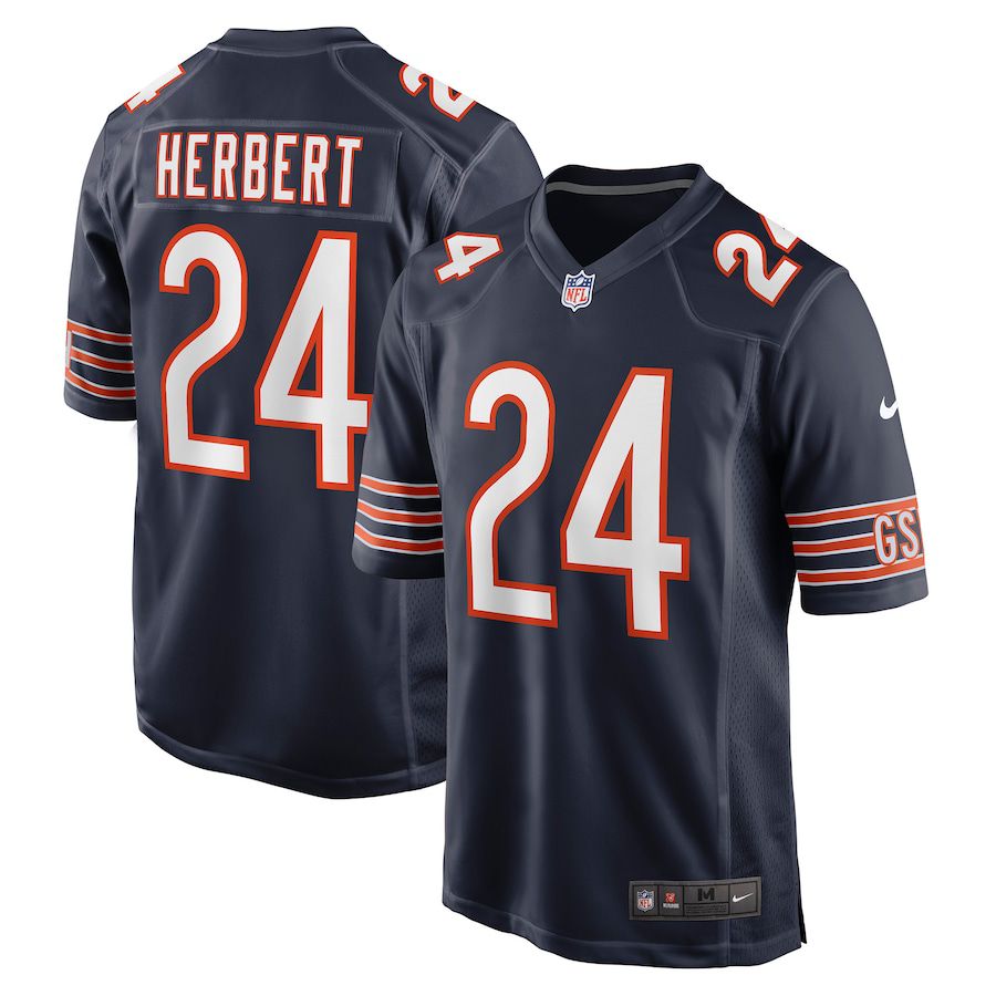 Men Chicago Bears 24 Khalil Herbert Nike Navy Game NFL Jersey